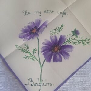 Vintage Handkerchief "To My Dear Wife" Belgium Military Cold War Floral Keepsake